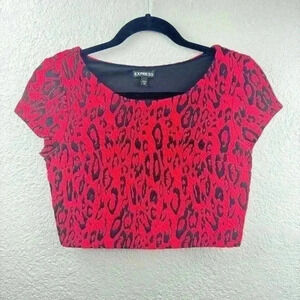 Express Red/Black Leopard Print Crop Top - Size XS